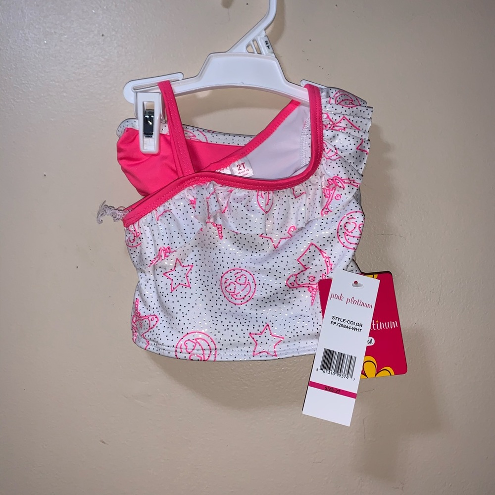 White & Pink Unicorn Emoji tankini top & bottoms - Picture 3 of 5